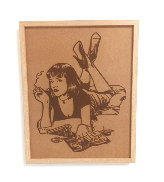 Pulp Fiction Mia Wallace - Framed Engraved Wall Art - 53cm x 43cm x 3cm - Urban Vibe Studio