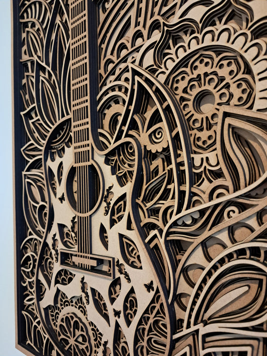 Mandala Guitar - 9 Layer, Laser Cut Wall Art