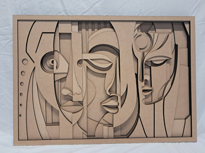 8 Layer, Laser Cut Wall Art Kit - Abstract Faces