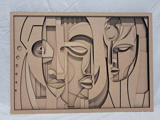 8 Layer, Laser Cut Wall Art Kit - Abstract Faces