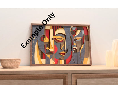 8 Layer, Laser Cut Wall Art Kit - Abstract Faces
