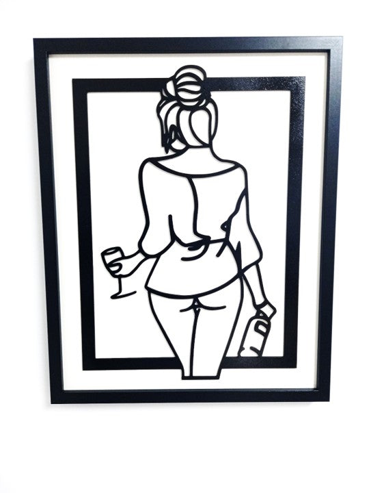 Wine Time Girl - Laser Cut Wooden Wall Art, Framed - 53cm x 43cm x 3cm