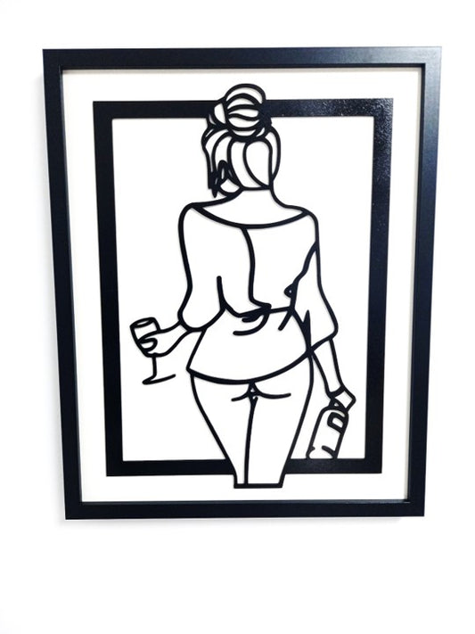 Wine Time Girl - Laser Cut Wooden Wall Art, Framed - 53cm x 43cm x 3cm