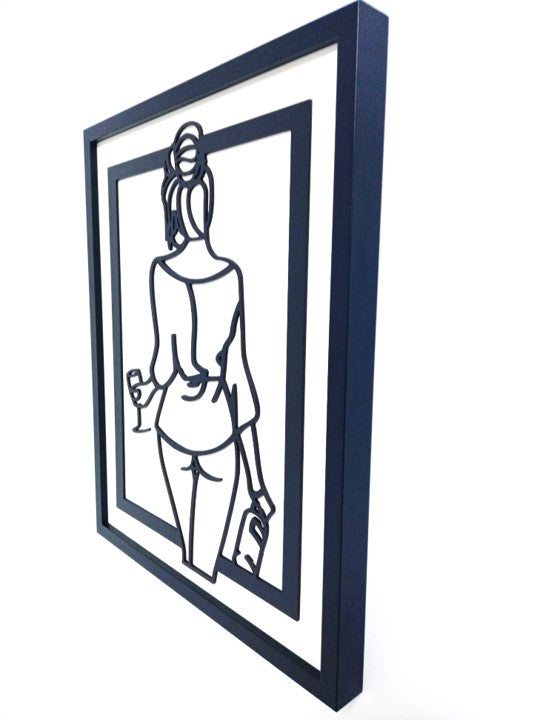 Wine Time Girl - Laser Cut Wooden Wall Art, Framed - 53cm x 43cm x 3cm