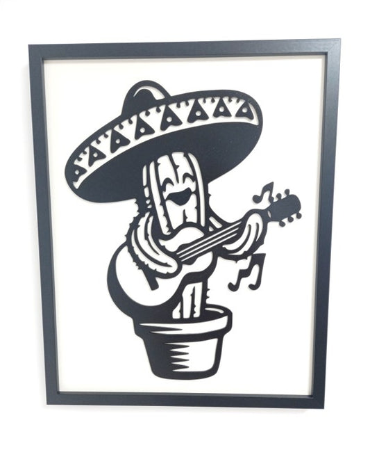 Singing Dancing Cactus - Laser Cut Wooden Wall Art, Framed - 53cm x 43cm x 3cm