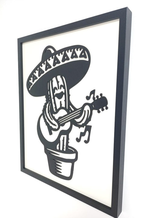 Singing Dancing Cactus - Laser Cut Wooden Wall Art, Framed - 53cm x 43cm x 3cm