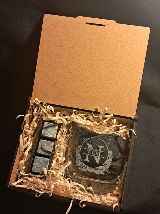 Stylish Personalised Initial and Name, Laser Engraved Whiskey Glass