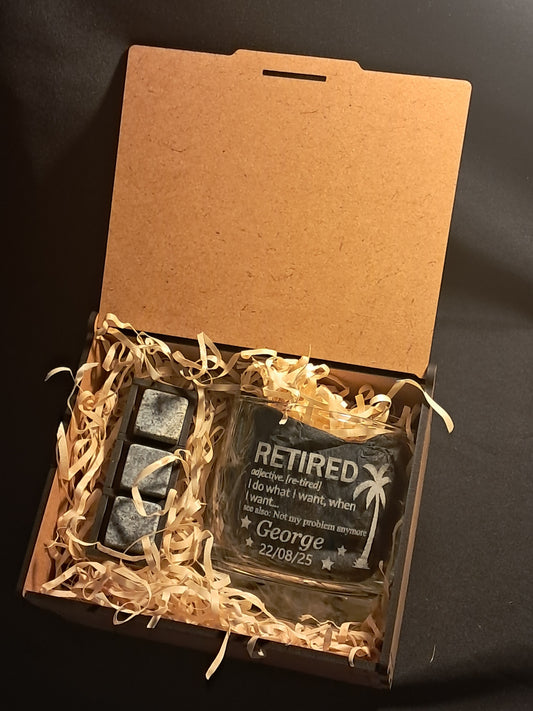 Personalised Retirement Gift - Laser Engraved Whiskey Glass