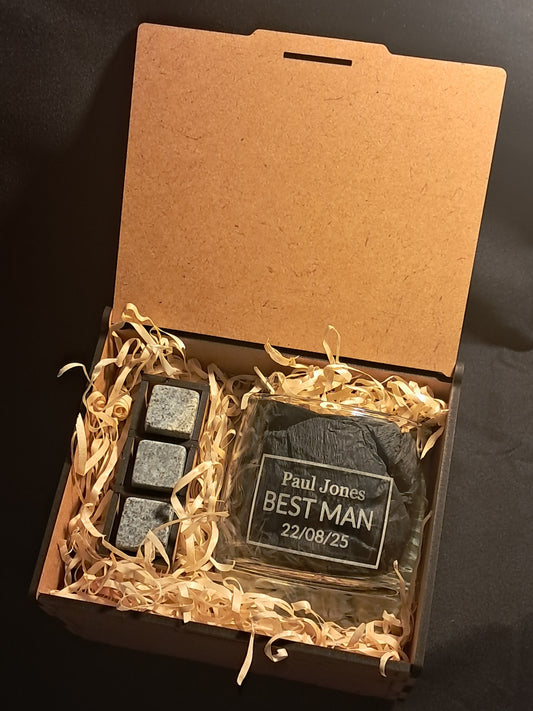 Personalised Best Man Wedding Gift - Laser Engraved Whiskey Glass