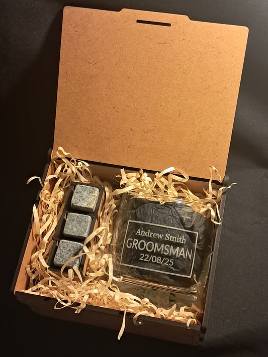 Personalised Groomsman Wedding Gift - Laser Engraved Whiskey Glass