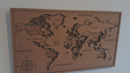 3D World Map, 8 Layers, Laser Cut Wall Art